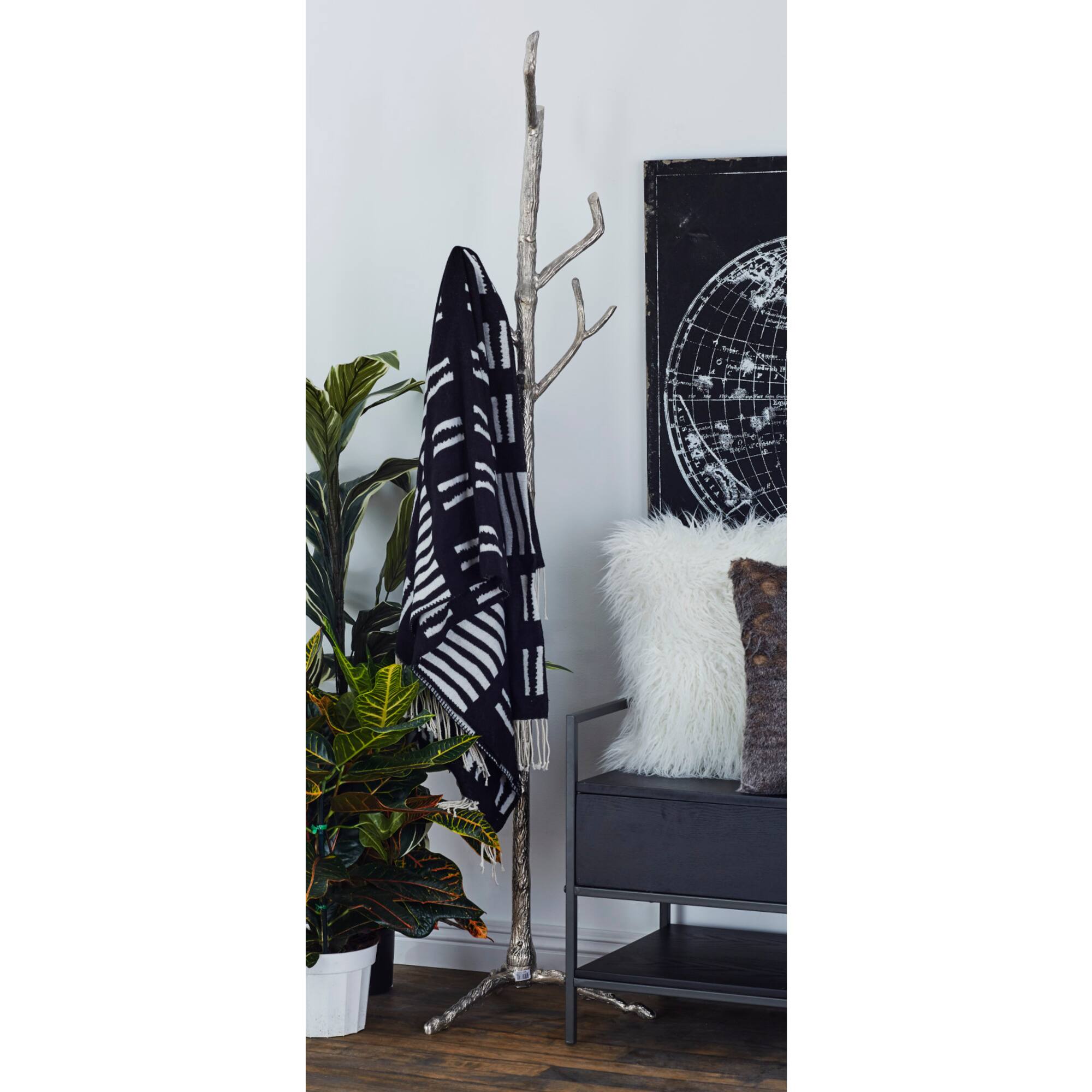 Silver Aluminum Eclectic Coat Rack, 71" x 17" x 17"